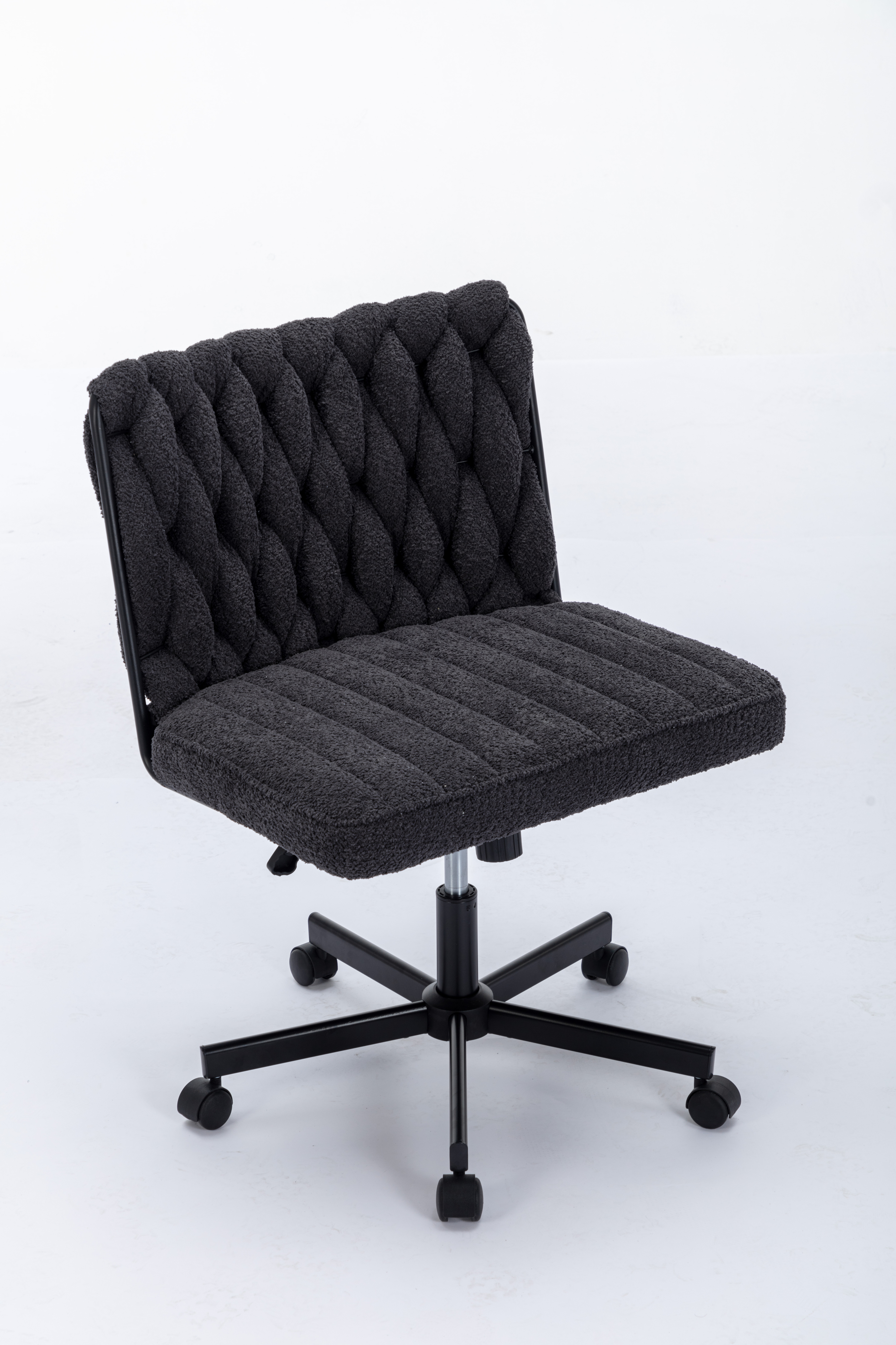 Criss Cross Legged Office Desk Chair With Wheels, Modern Armless Desk Chair With Wide Seat, Home Office Chairs For Work, Meditation, Vanity,White_voghion.com